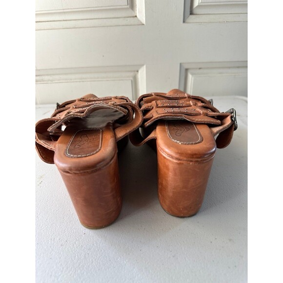 Freebird By Steven Landi Brown Studded Leather Chunky Wooden Platform Sandals 8 - Picture 3 of 7